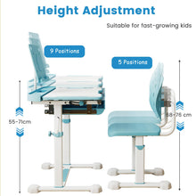 Load image into Gallery viewer, Height-Adjustable Kid's Study Desk and Chair Set with Tilt Desktop and Footrest Bar