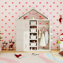 Load image into Gallery viewer, Kids Clothes Closet, Children Dress up Storage Unit with Clothes Rail, Toy Bins, Shelves & Side Baskets