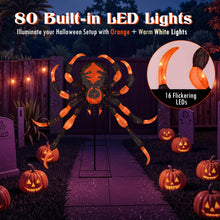Load image into Gallery viewer, 52inch Halloween Spider Decoration with 16 Flickering Warm White LEDs 64 Orange LEDs