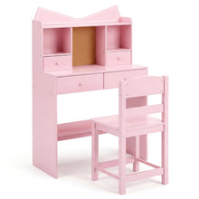 Load image into Gallery viewer, Kids Study Desk and Chair Set with Open Shelves and Cork Bulletin Board