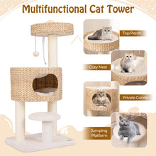 Load image into Gallery viewer, Cat Tree, Modern Cat Tower with Top Perch, Hand-Made Wicker Cat Condo, Sisal Scratching Posts