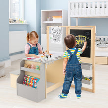Load image into Gallery viewer, Kids Art Easel Table and Bench Set with Adjustable Easel and Bookshelf