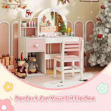 Load image into Gallery viewer, Kids Vanity Table and Chair Set, Children Study Desk with Lighted Mirror