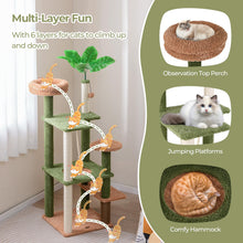 Load image into Gallery viewer, Plant Cat Tree, 152cm Green Aesthetic Cat Tower with Sisal Scratching Posts, Artificial Leaves, Perch, Hammock