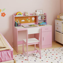Load image into Gallery viewer, Kids Study Desk and Chair Set with Shelves and Storage Cabinet