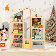 Load image into Gallery viewer, Kids Wooden Dollhouse with 7 Rooms and 18 Pcs Furniture Accessories
