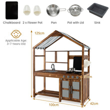Load image into Gallery viewer, Outdoor Solid Wood Mud Kitchen with Canopy and Rotatable Faucet