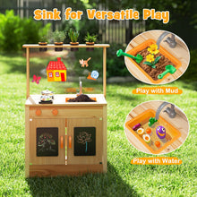 Load image into Gallery viewer, Kids Mud Kitchen, Fir Wood Children Potting Bench Table with 4 Pots