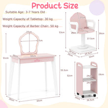 Load image into Gallery viewer, Kids Vanity Set, Girls Dressing Table with Lighted Mirror, Swivel Barber Chair