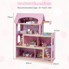 Load image into Gallery viewer, Wooden Dollhouse with 33 PCS Furniture Accessories for Girls and Boys