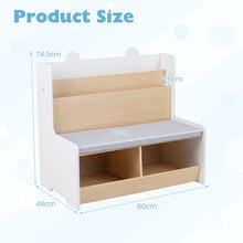 Load image into Gallery viewer, Kids Toy Storage Unit with Bench, Wooden Children Bookcase with 2 Cubbies