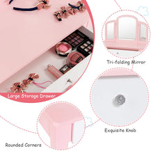 Load image into Gallery viewer, Kids Vanity Table and Stool Set, Wooden Children Dressing Table