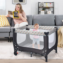Load image into Gallery viewer, 2-in-1 Foldable Baby Playpen with Lockable Wheels and Mattress