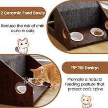 Load image into Gallery viewer, Modern Cat House with Feeder and Detachable Roof with 2 Bowels