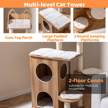 Load image into Gallery viewer, Wooden Cat Tree, 122cm Tall Indoor Cat Tower with 2-floor Condo, Cute Top Perch