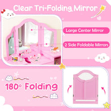 Load image into Gallery viewer, Kids Dressing Table and Chair Set, 2 in 1 Children Vanity Table with Tri-Folding Mirror