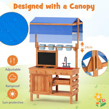 Load image into Gallery viewer, Kids Mud Kitchen, Fir Wood Children Potting Bench Table with Adjustable Canopy