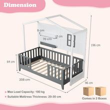 Load image into Gallery viewer, Wooden Kids Bed Frame with 2 Shelves and Guardrails