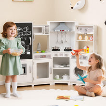 Load image into Gallery viewer, Corner Wooden Play Kitchen with Lights Sounds Toy Kitchen Playset