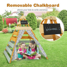 Load image into Gallery viewer, Large Teepee Tent, Wooden Play Tent with Removable Chalkboard, Washable Flags and Door Curtains