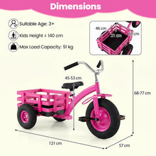 Load image into Gallery viewer, Kids Tricycle, Carbon Steel Toddler Trike with Inflatable Rubber Tires, Adjustable Handlebar & Seat