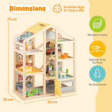 Load image into Gallery viewer, Kids Wooden Dollhouse with 7 Rooms and 18 Pcs Furniture Accessories