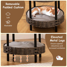 Load image into Gallery viewer, 2-tier Rattan Cat Nest Wicker Kitten House Indoor and Outdoor Elevated Pet Shelter