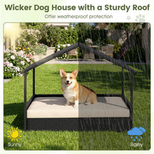Load image into Gallery viewer, Wicker Dog Bed, Raised Rattan Dogs House with Canopy