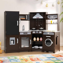 Load image into Gallery viewer, Corner Wooden Play Kitchen with Lights Sounds Toy Kitchen Playset
