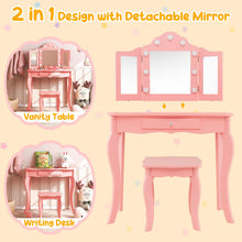 Load image into Gallery viewer, Kids Vanity Table and Stool Set, 2-in-1 Children Dressing Table
