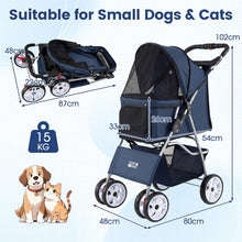 Load image into Gallery viewer, Pet Stroller, 4 Wheels Foldable Dog Pushchair Cat Pram with Adjustable Canopy