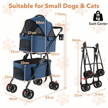 Load image into Gallery viewer, Double Pet Stroller, 4 Wheels Foldable Dog Pushchair Cat Buggy with 2 Detachable Carriers