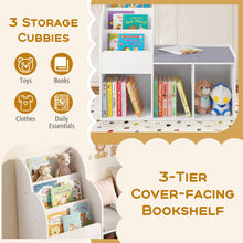 Load image into Gallery viewer, Kids Reading Nook with Bench Wooden Toddler Bookcase with 3 Storage Cubbies