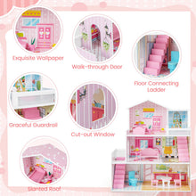 Load image into Gallery viewer, Kids Wooden Dollhouse, 3 Storey DIY Pretend Doll House