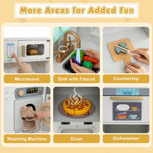 Load image into Gallery viewer, Kids Play Kitchen, Wooden Corner Pretend Kitchen with Lights & Sounds, Pull-Out Trash Can