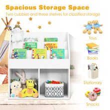 Load image into Gallery viewer, Wooden Kids Bookshelf with 3 Tiers Shelves and 2 Compartments