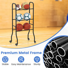 Load image into Gallery viewer, 3-Tier Basketball Rack with 4 Universal Wheels and Metal Frame