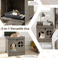 Load image into Gallery viewer, Foldable 2-tier Rattan Cat Litter Box Enclosure with Litter Mat