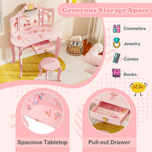 Load image into Gallery viewer, Kids Dressing Table and Stool with 3-Color LED Lighted Tri-fold Mirror
