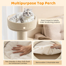 Load image into Gallery viewer, Wooden Cat Tree, 120cm Cat Climbing Tower with Thickened Sisal Scratching Posts, Sisal Carpet, Hammock, 2 Platforms & Removable Pad