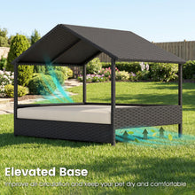 Load image into Gallery viewer, Wicker Dog Bed, Raised Rattan Dogs House with Canopy
