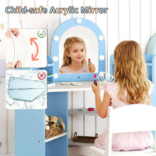 Load image into Gallery viewer, Corner Dressing Table with Lighted Mirror for Playroom Bedroom