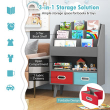 Load image into Gallery viewer, Kids Bookcase, Wooden Children Bookshelf with 3 Shelves, Open Compartment and 2 Removable Bins