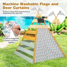 Load image into Gallery viewer, Large Teepee Tent, Wooden Play Tent with Removable Chalkboard, Washable Flags and Door Curtains
