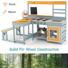 Load image into Gallery viewer, Kids Mud Kitchen, Children Pretend Play Kitchen with Picnic Table, Bench, Blackboard