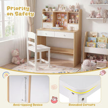 Load image into Gallery viewer, Kids Study Desk and Chair Set with Open Shelves and Cork Bulletin Board