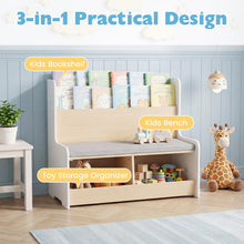 Load image into Gallery viewer, Kids Toy Storage Unit with Bench, Wooden Children Bookcase with 2 Cubbies
