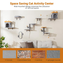 Load image into Gallery viewer, Wall-Mounted Cat Tower Set with 2-Tier Platform and 2 Comfy Cat Condos