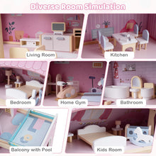 Load image into Gallery viewer, Wooden Dollhouse with 33 PCS Furniture Accessories for Girls and Boys