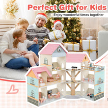 Load image into Gallery viewer, Kids Dollhouse, 3-Storey Wooden Dolls House with 8 Rooms, Stairs, Balcony & 42pcs Furniture Accessories